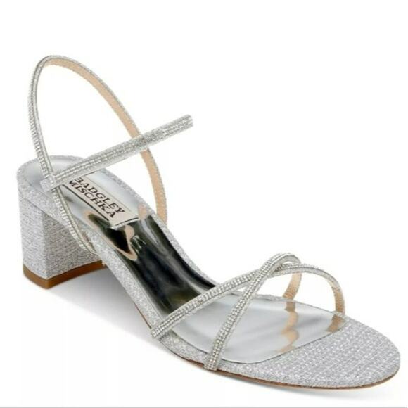 Badgley Mischka Shoes - Badgley Mischka Ultima Strappy Block Heel Sandals Silver 7